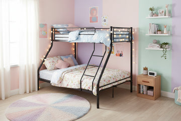 Pack: Lit superposé en métal sommier inclus + 2 Matelas 90/140x190 cm, 3 places Noir COSTO