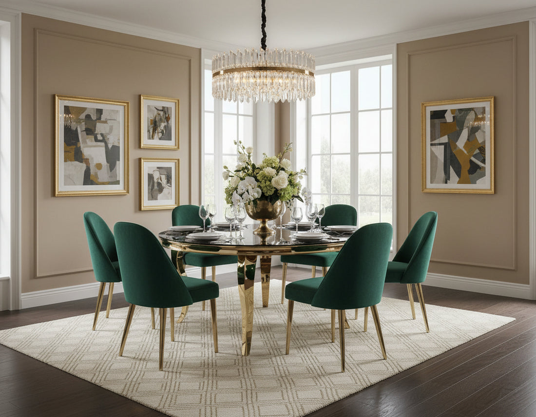 Table à manger ronde BAROQUE gold  130x75 cm #couleur_marbré-noir