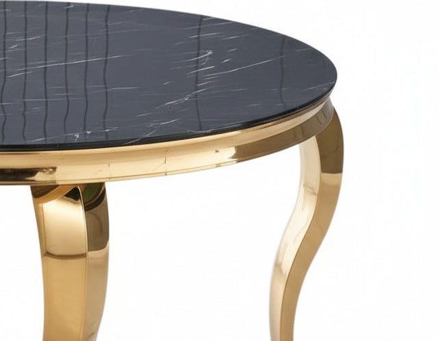 Table à manger ronde BAROQUE gold  130x75 cm #couleur_marbré-noir
