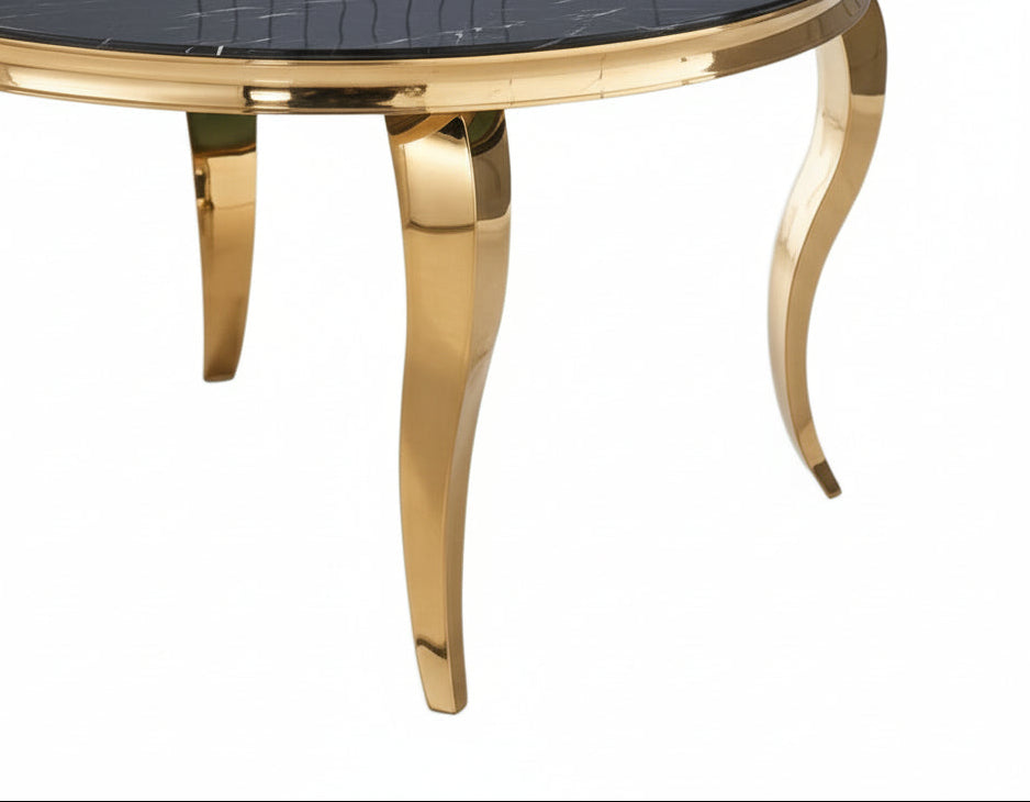 Table à manger ronde BAROQUE gold  130x75 cm #couleur_marbré-noir