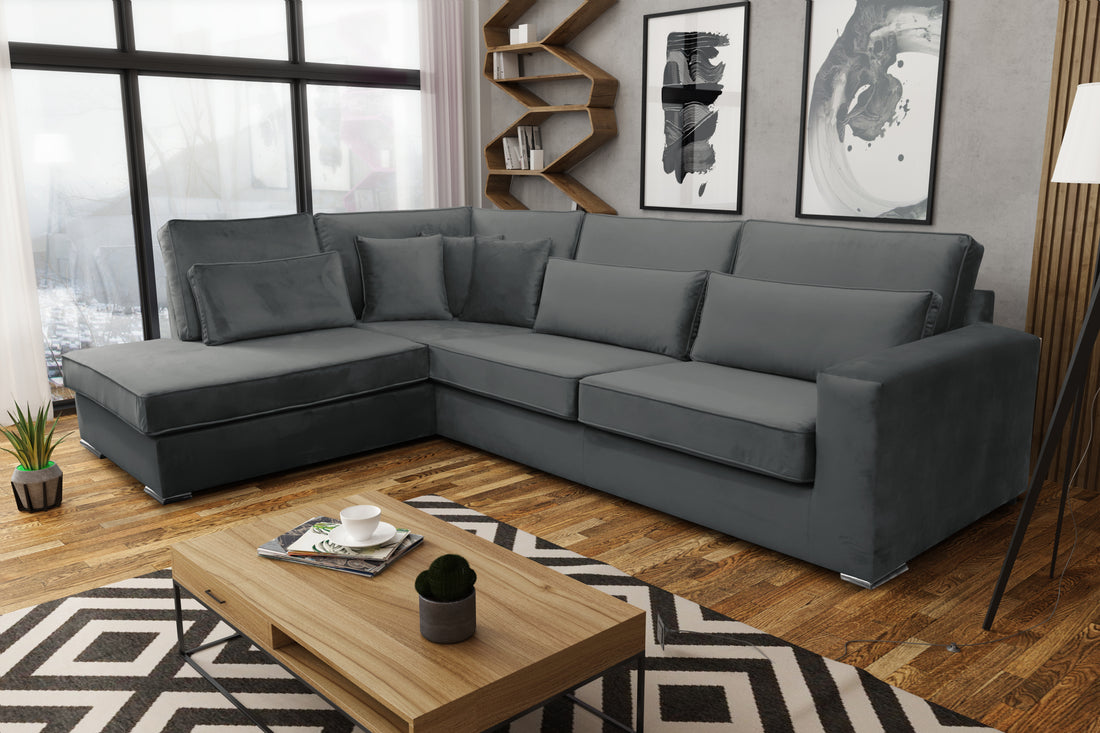 Canapé BRISTOL en L angle gauche velours anthracite 316x230 cm #couleur_gris