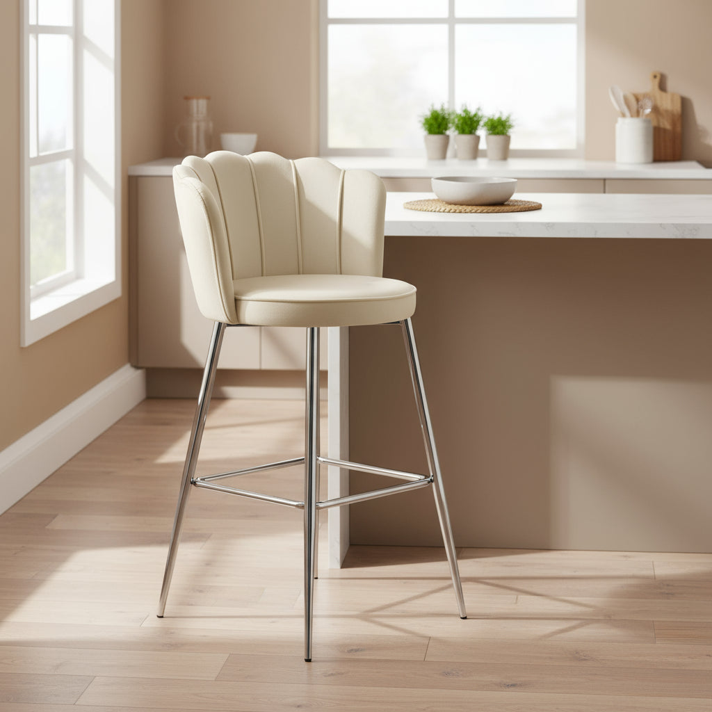 Lot de 2 tabourets de bar NYMPHEA Chrome en velours #couleur_beige