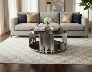 Table Basse ronde STICK Chrome et plateau en verre NOIR D90 H45 cm