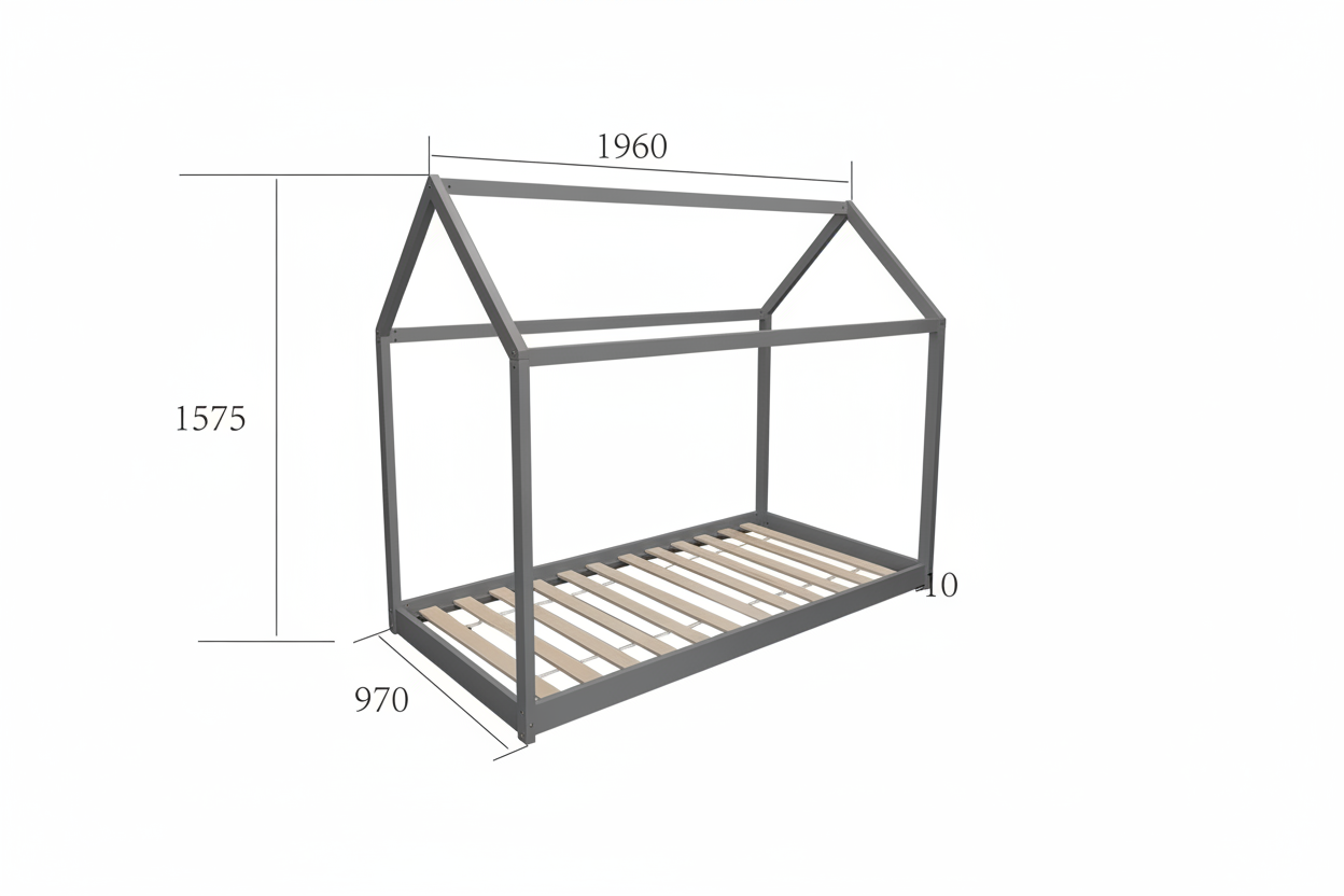 Lit cabane enfant bois gris avec sommier 97x196x157 cm ROBINSON