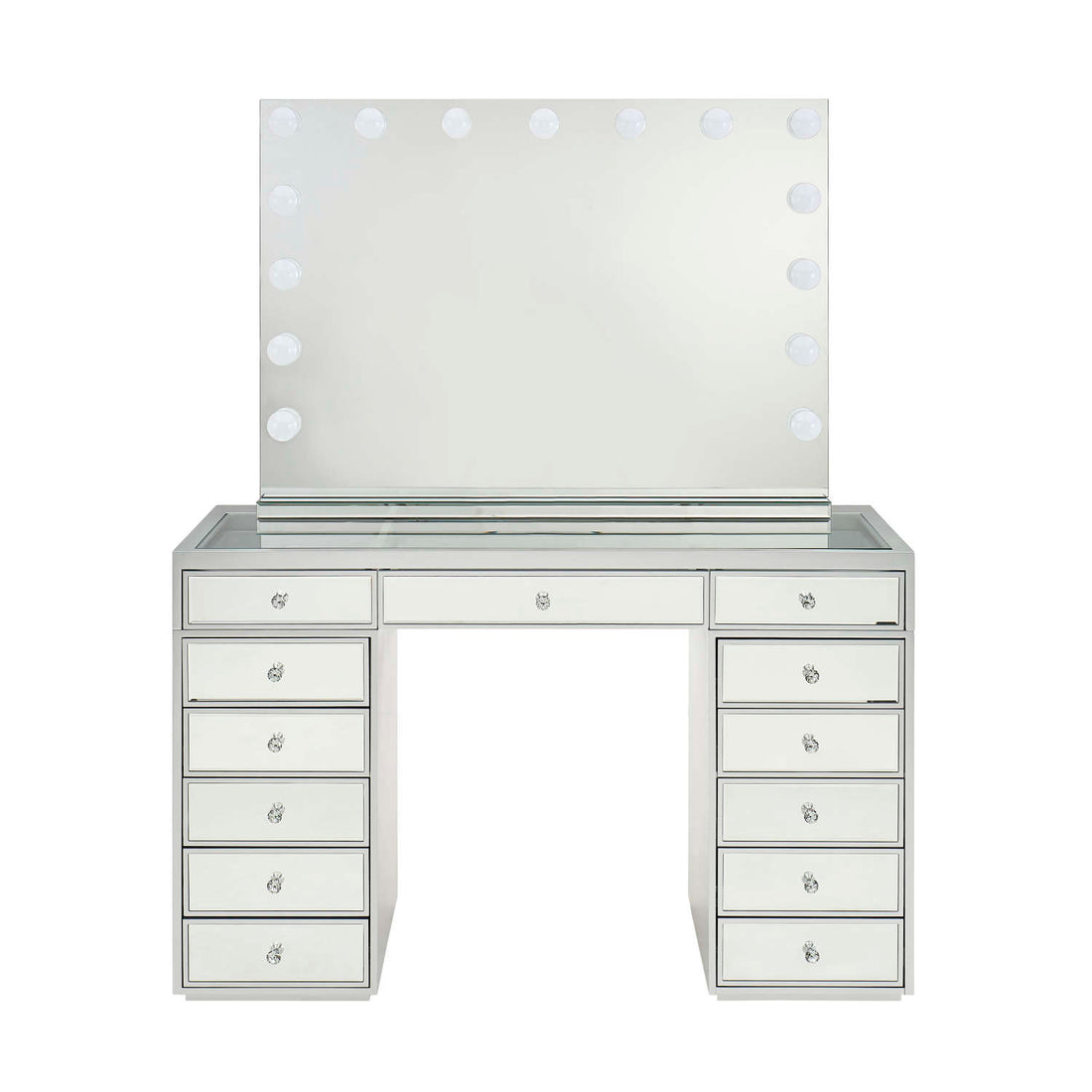 Coiffeuse miroir avec LED et tiroirs - finition miroir 130 cm