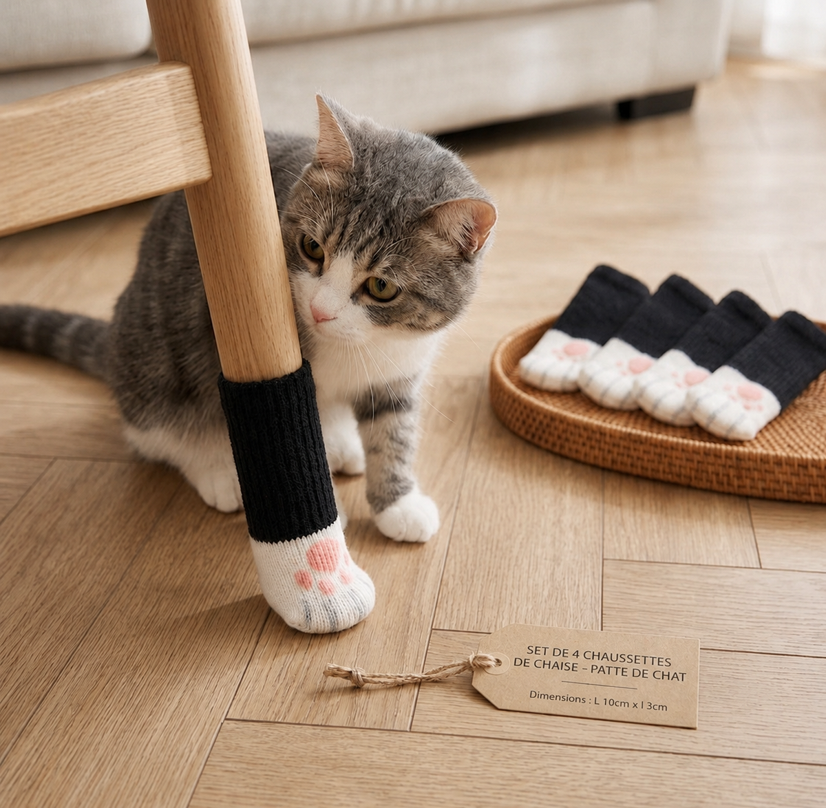 Lot de 4 Protège-pieds Pattes de chat pour chaises et tables