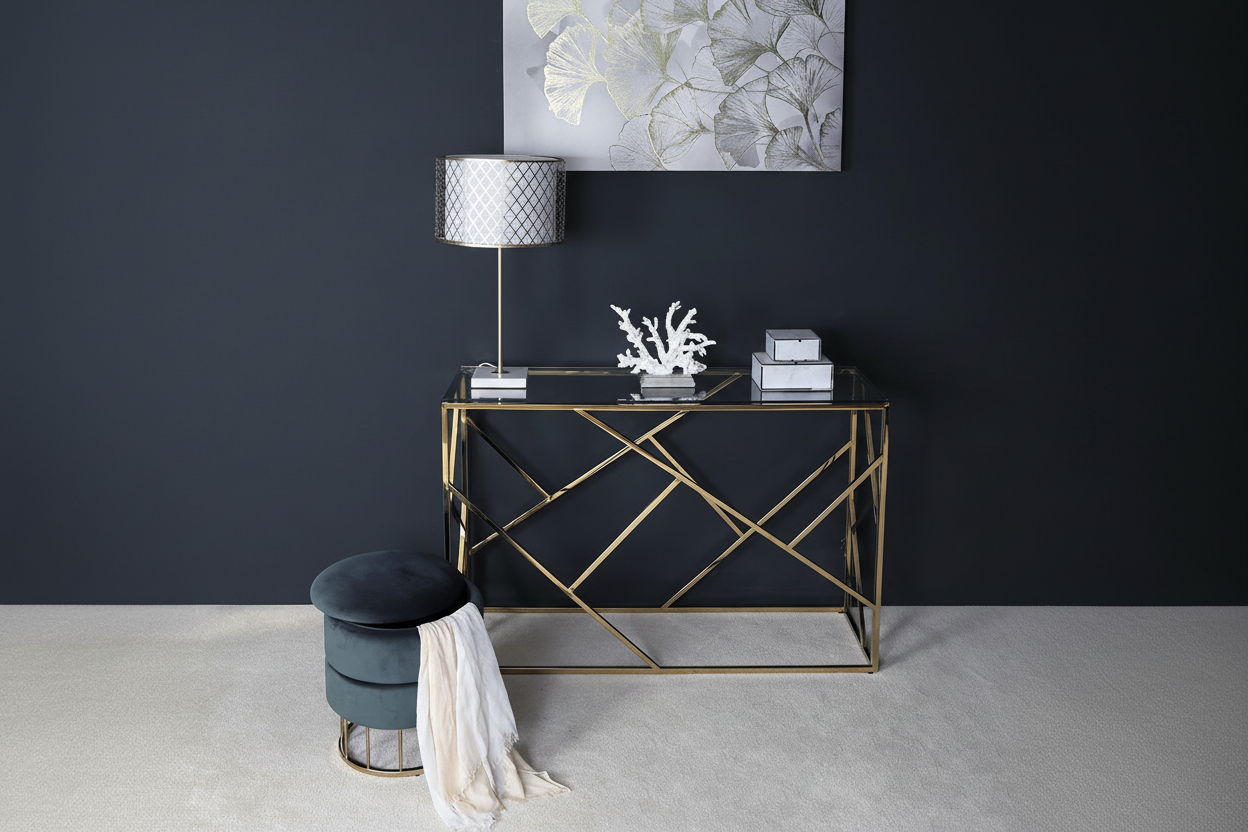 Console gold verre trempé transparent 120x40x78 cm GEOMAG