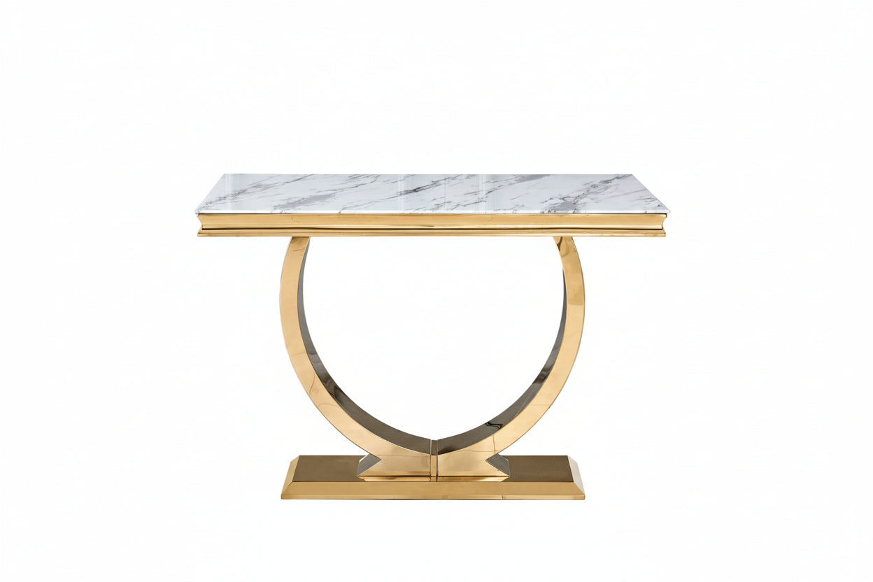 Console métal gold plateau effet marbre blanc 120x40x78 cm OMEGA