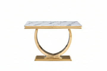Console métal gold plateau effet marbre blanc 120x40x78 cm OMEGA
