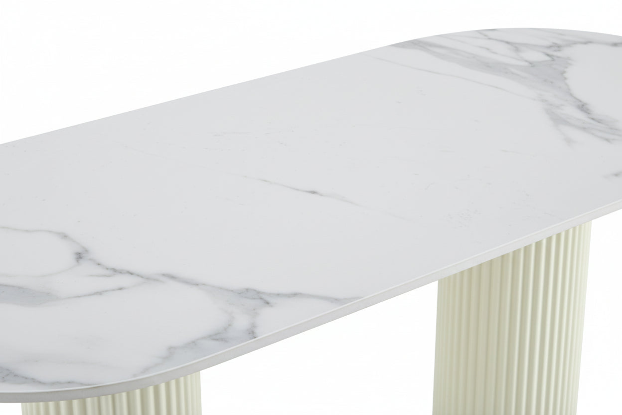 Console céramique effet marbre blanc pieds beige 120x40x78 cm ROXY
