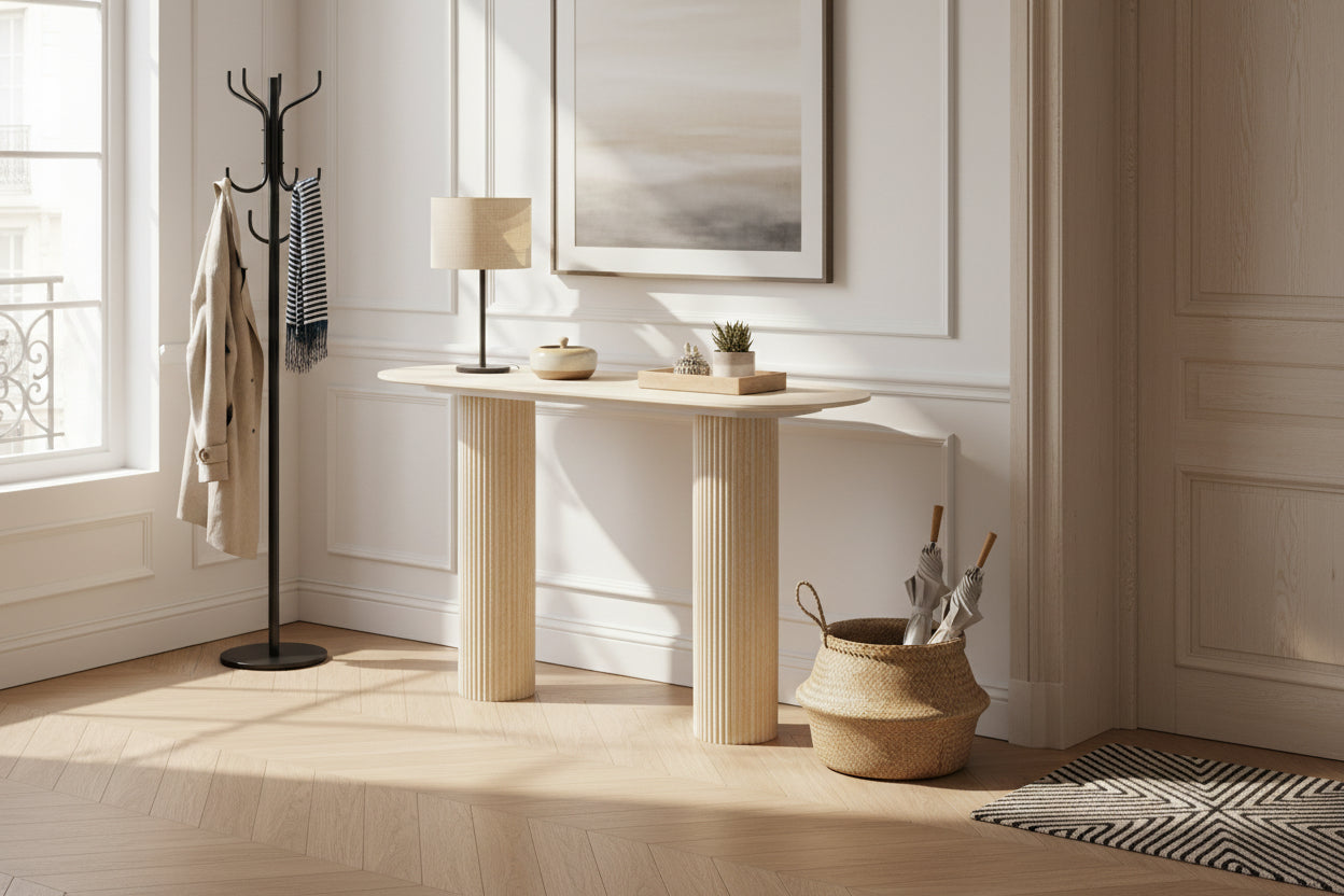 Console céramique travertin pieds métal travertin 120x40x78 cm ROXY
