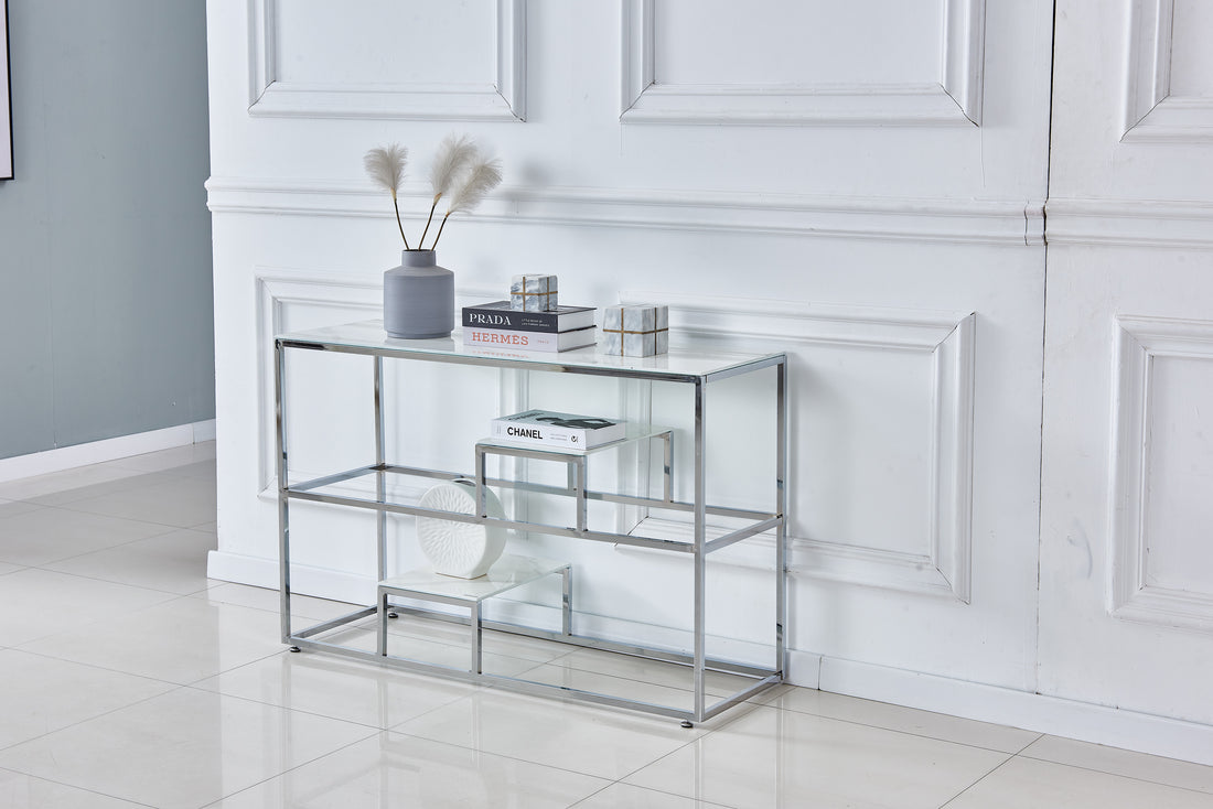 Console ROMY Chrome & Marbre Blanc #couleur_Marbré_blanc