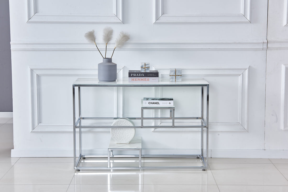 Console ROMY Chrome & Marbre Blanc #couleur_Marbré_blanc
