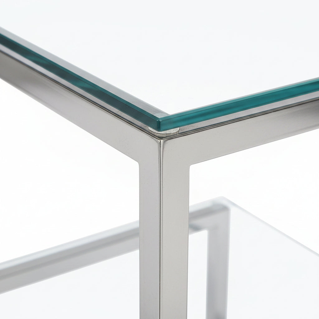 Console métal chrome plateau transparent 120x40x78 cm ROMY