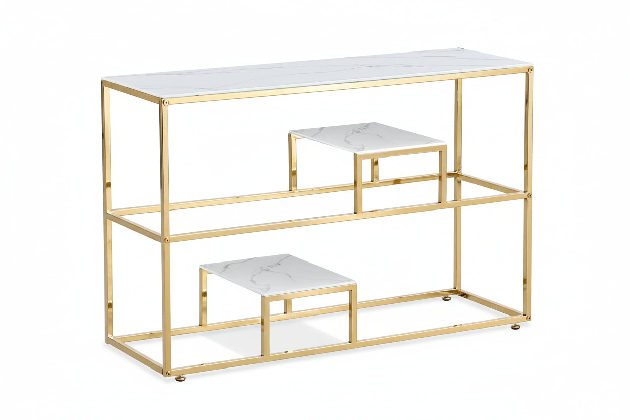 Console ROMY Gold 120x40x80 cm #couleur_Marbré_blanc
