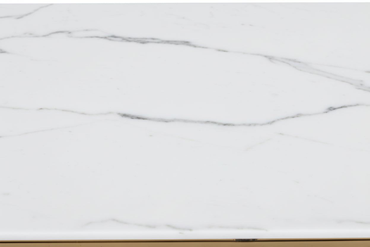 Console métal gold plateau effet marbre blanc 120x40x78 cm ROMY