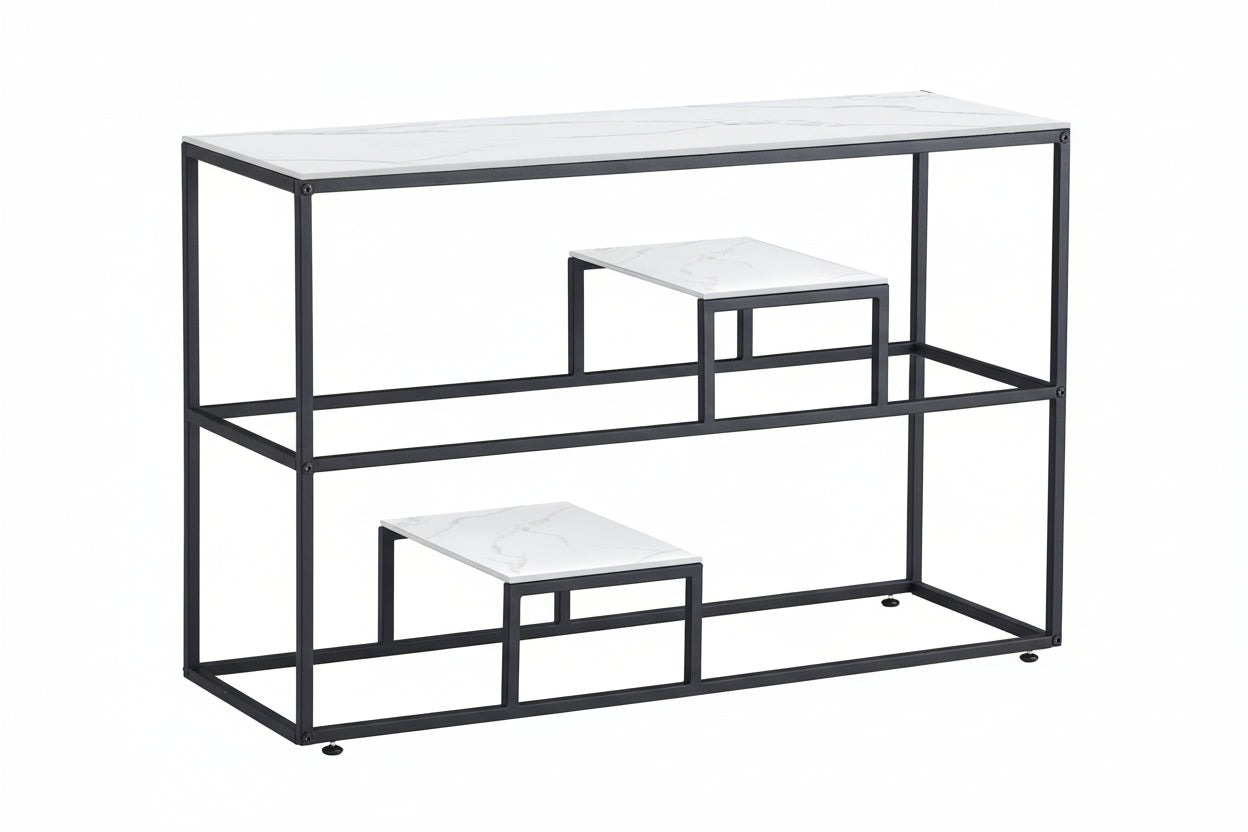 Console ROMY Métal 120x40x80 cm #couleur_Marbré_blanc