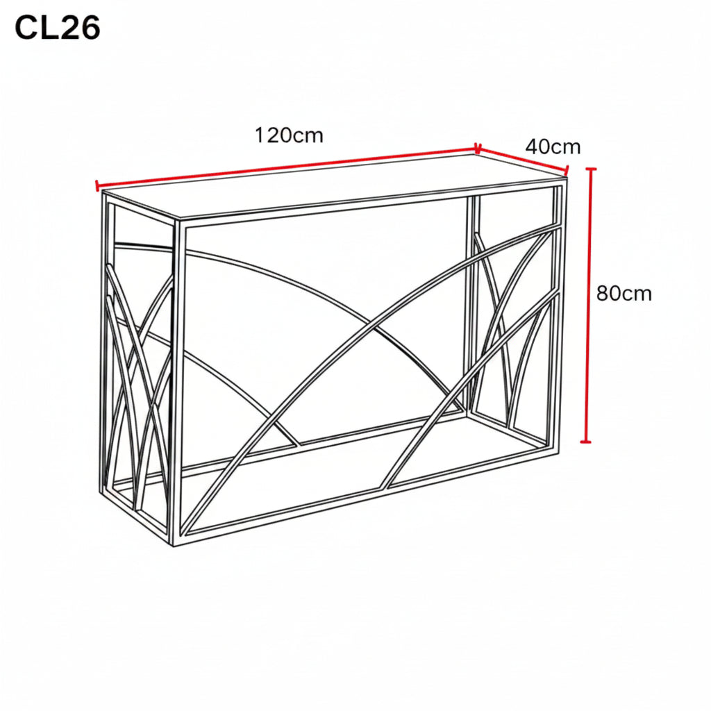 Console métal gold plateau verre transparent 120x40x78 cm CALVIN