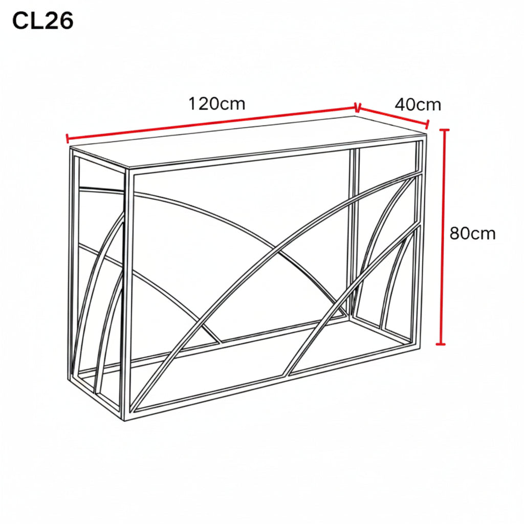 Console métal chrome plateau verre transparent 120x40x78 cm CALVIN