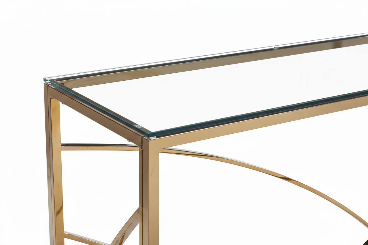 Console métal gold plateau verre transparent 120x40x78 cm - CALVIN