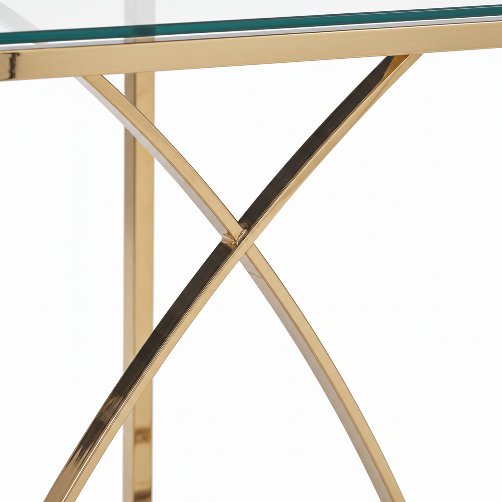 Console métal gold plateau verre transparent 120x40x78 cm - CALVIN