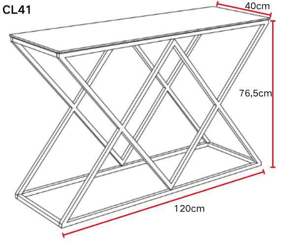 Console chrome plateau transparent 120x40 cm TRIANGLE
