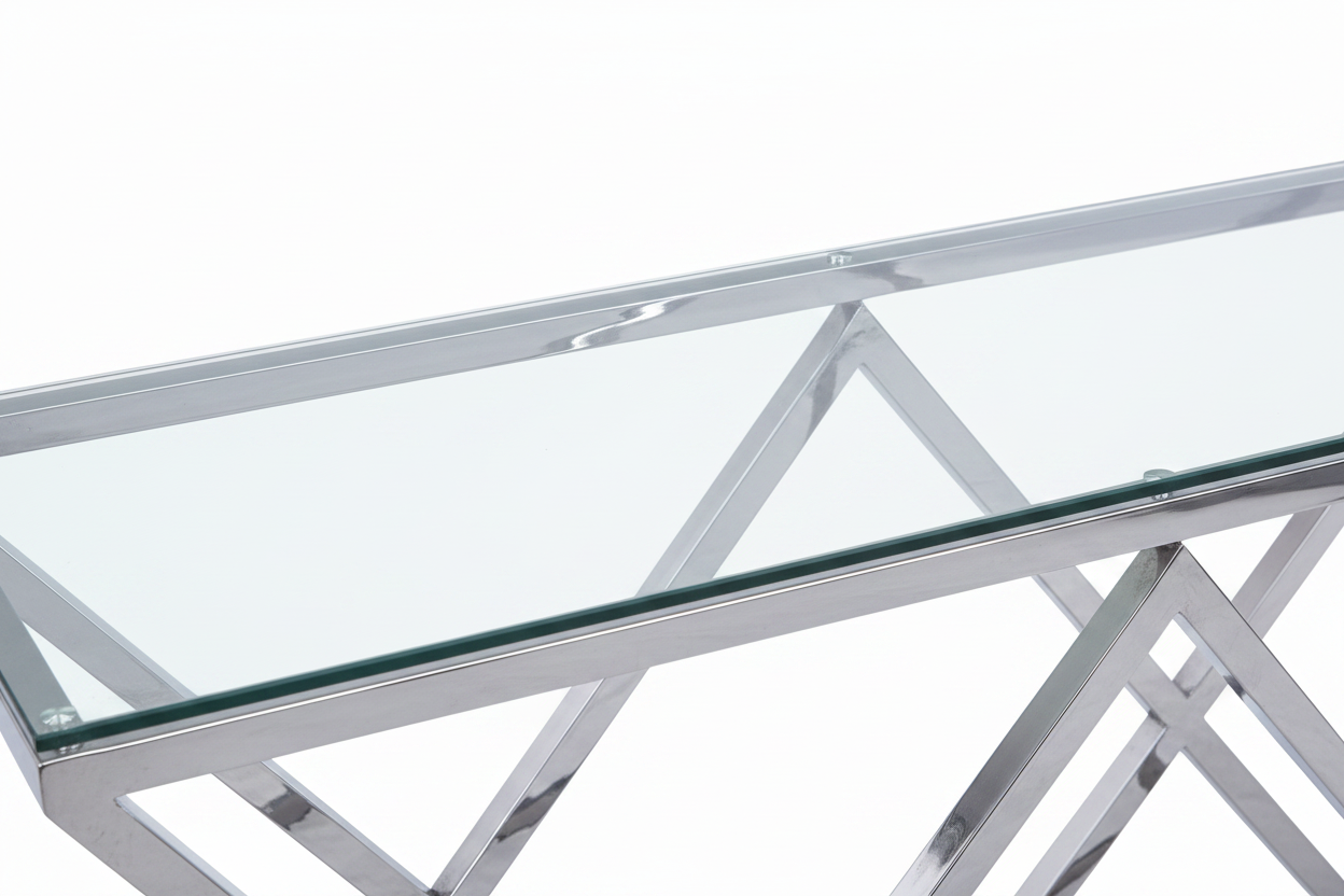 Console chrome plateau transparent 120x40 cm TRIANGLE
