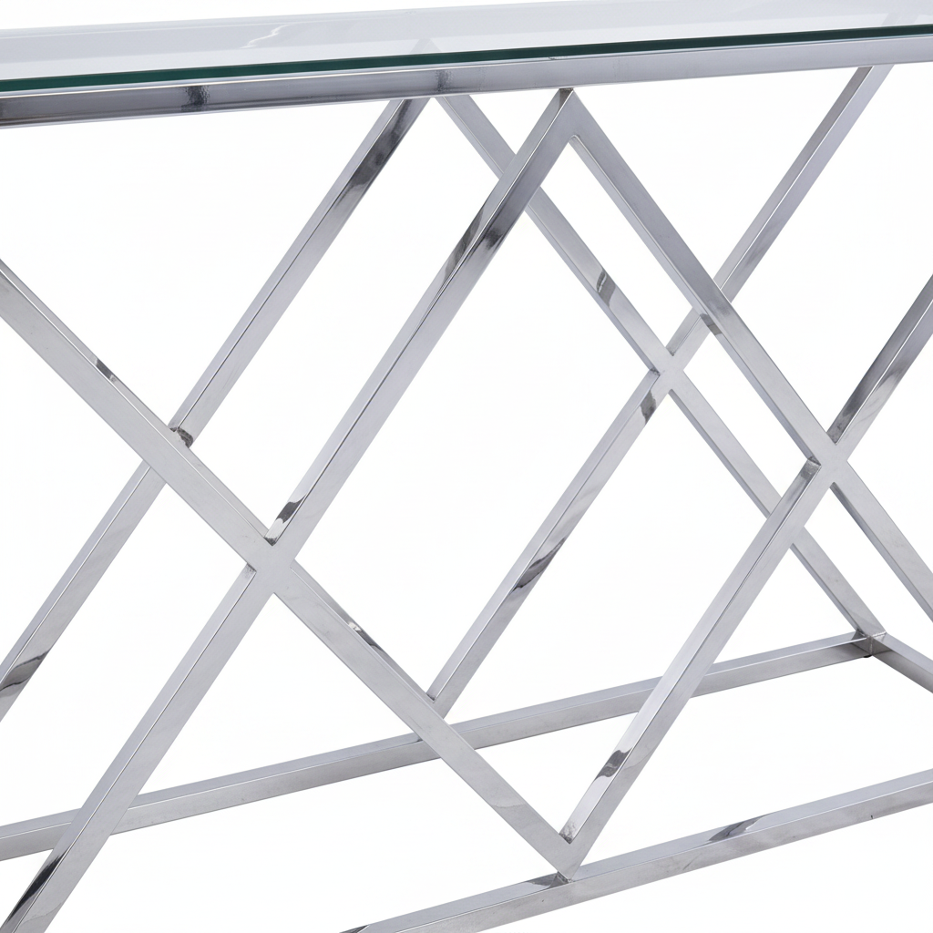 Console chrome plateau transparent 120x40 cm TRIANGLE