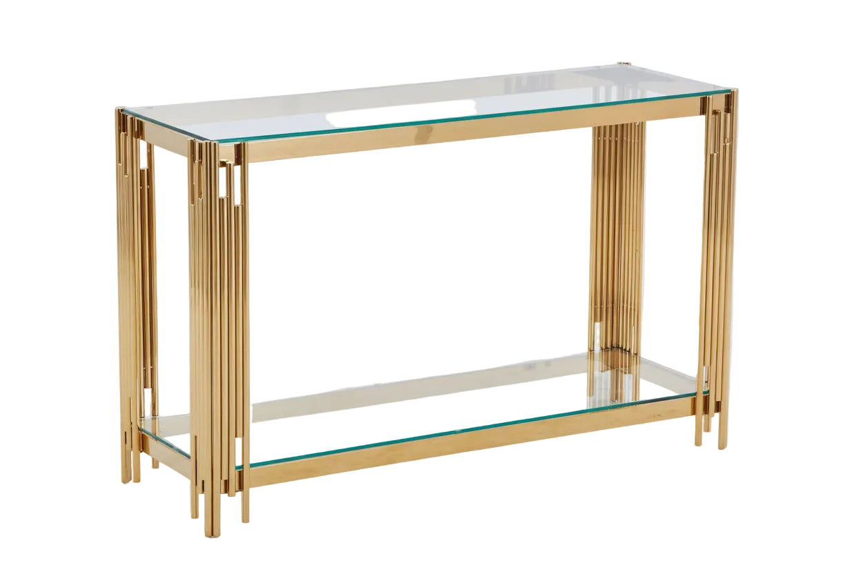 Console FLUTE Gold plateau en verre 120x40x78 cm #couleur_transparent