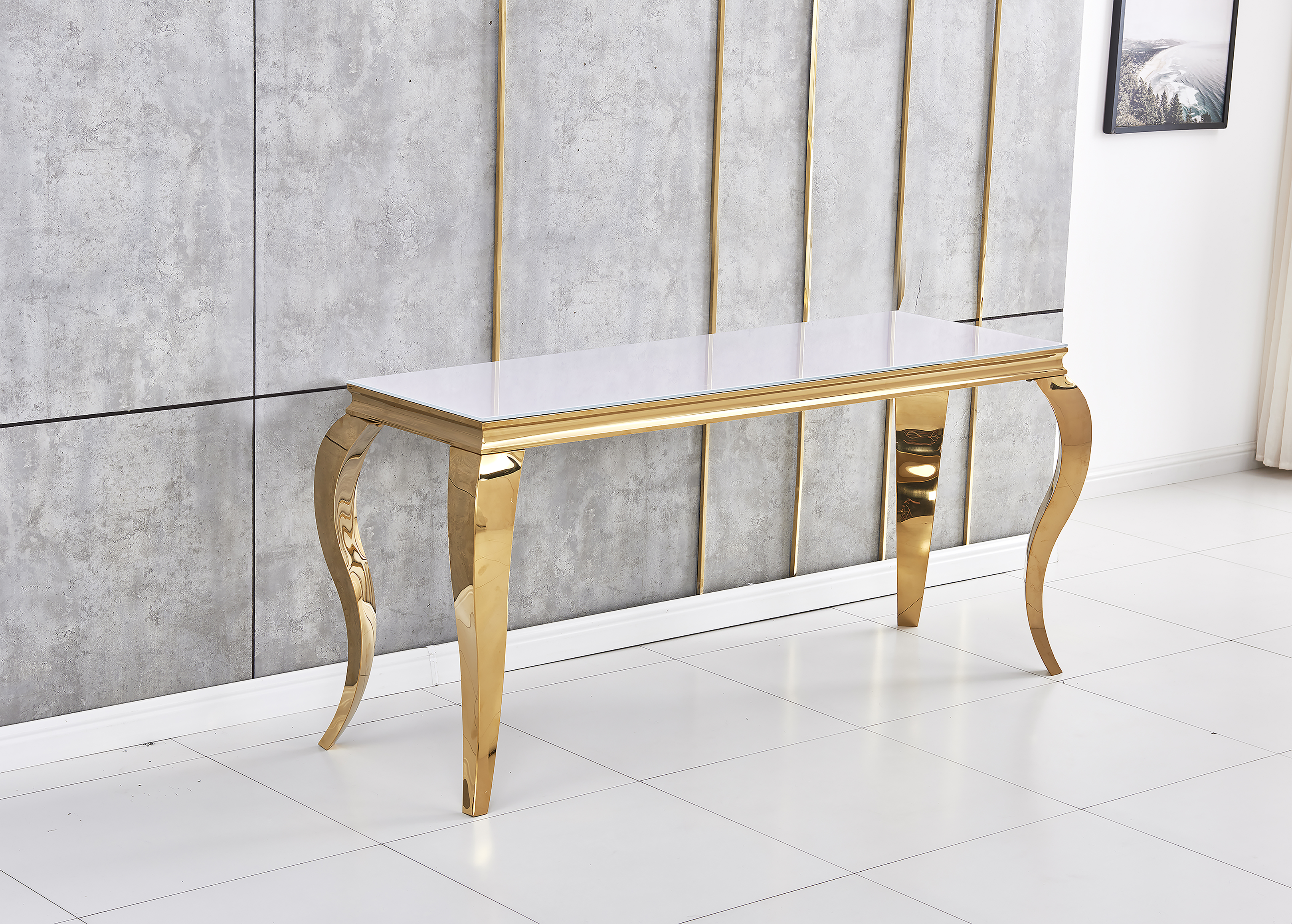 Console BAROQUE Gold plateau en verre 110x50x85 cm