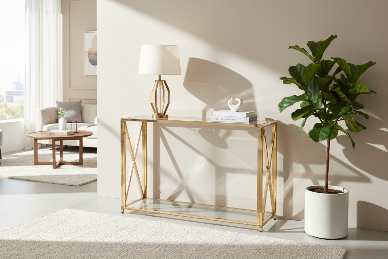 Console gold verre trempé transparent 120x40x78 cm KENSY