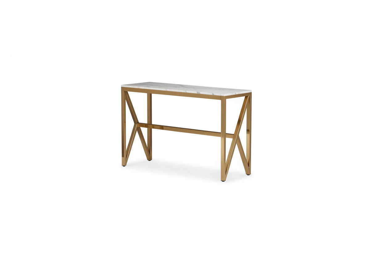 Console MAJESTIQUE Gold 120x40x78 cm #couleur_marbré_blanc