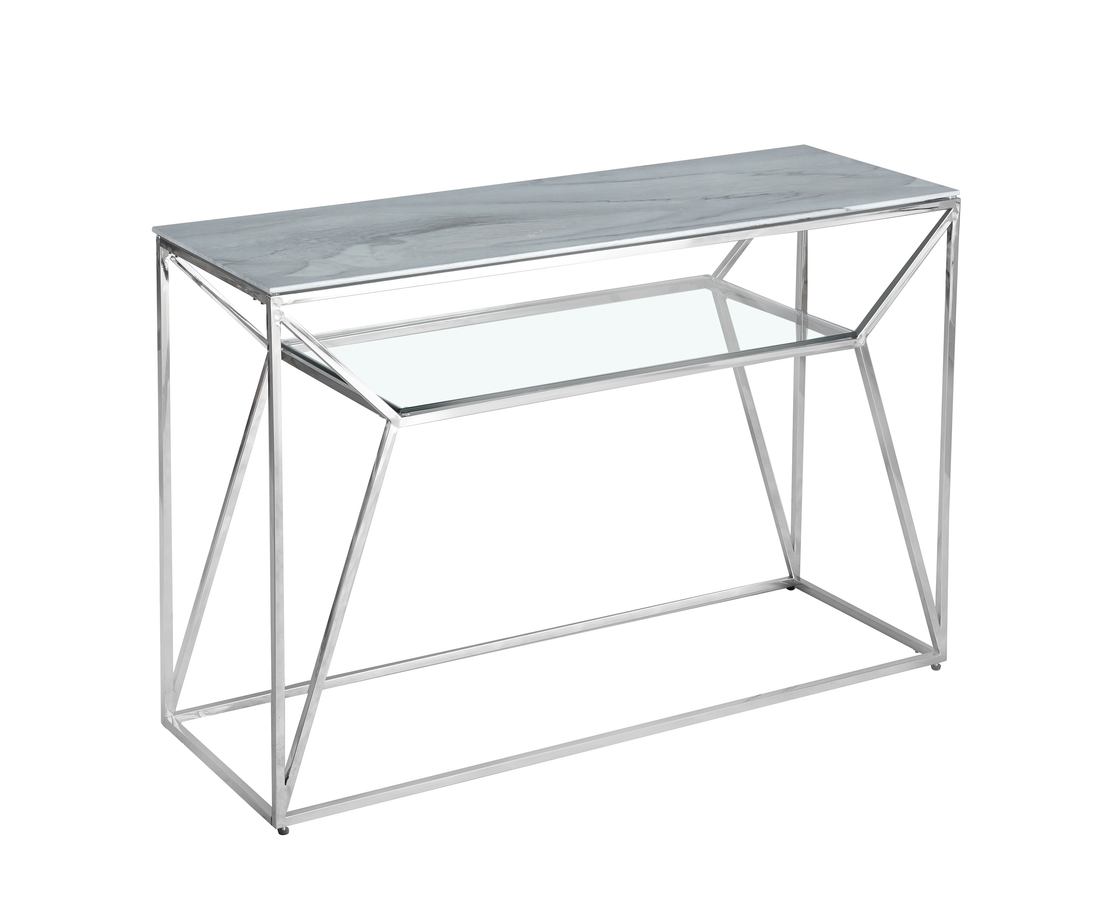 Console CHERYL Chrome 120x40x78 cm #couleur_marbré_blanc