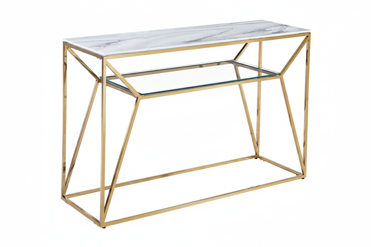 Console CHERYL Gold 120x40x78 cm #couleur_marbré_blanc