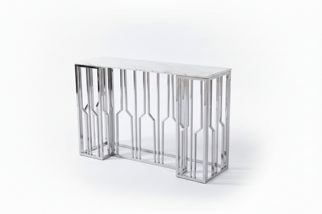Console effet marbre blanc structure métal chrome 120x40x78 cm PORTOFINO