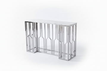 Console effet marbre blanc structure métal chrome 120x40x78 cm PORTOFINO