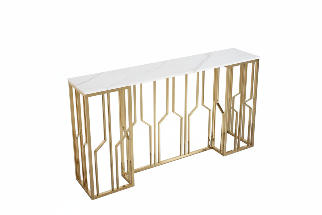 Console effet marbre blanc structure métal dore 120x40x78 cm#couleur_marbré_blanc