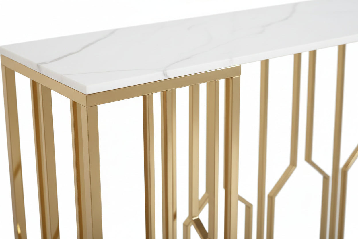 Console effet marbre blanc structure métal dore 120x40x78 cm#couleur_marbré_blanc