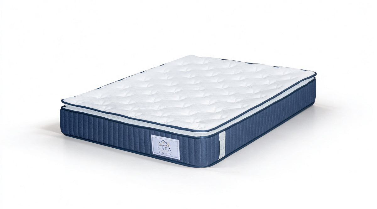 Matelas 160 × 200 cm blanc/bleu — Matelas seul, vue de trois quarts