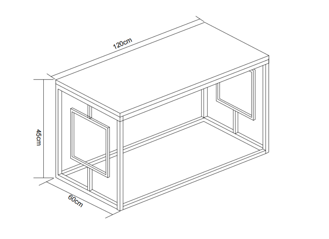 Table Basse SOPHIE Pieds Métal Noir Plateau Verre Trempé Transparent 120x60x45cm