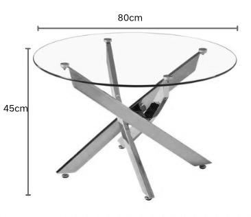 Table Basse JESSY Ronde Plateau Verre Trempé Marbré Blanc Pieds Métal Noir D80x45cm