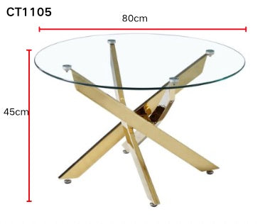 Table basse ronde JESSY pieds Gold et plateau en verre TRANSPARENT 80 cm