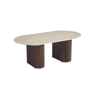 Table basse céramique travertin pieds noisette 120x60 cm
