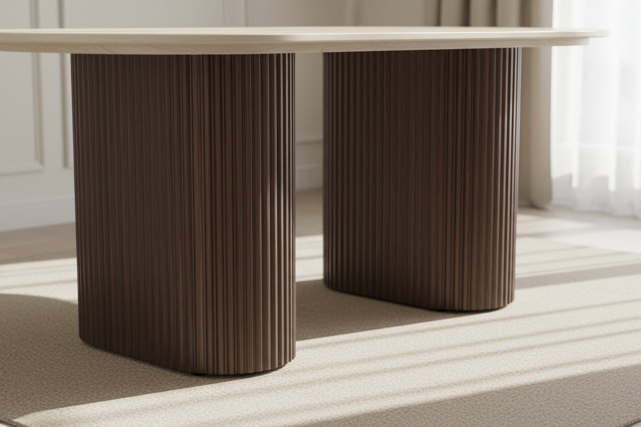 Table basse céramique travertin pieds noisette 120x60 cm
