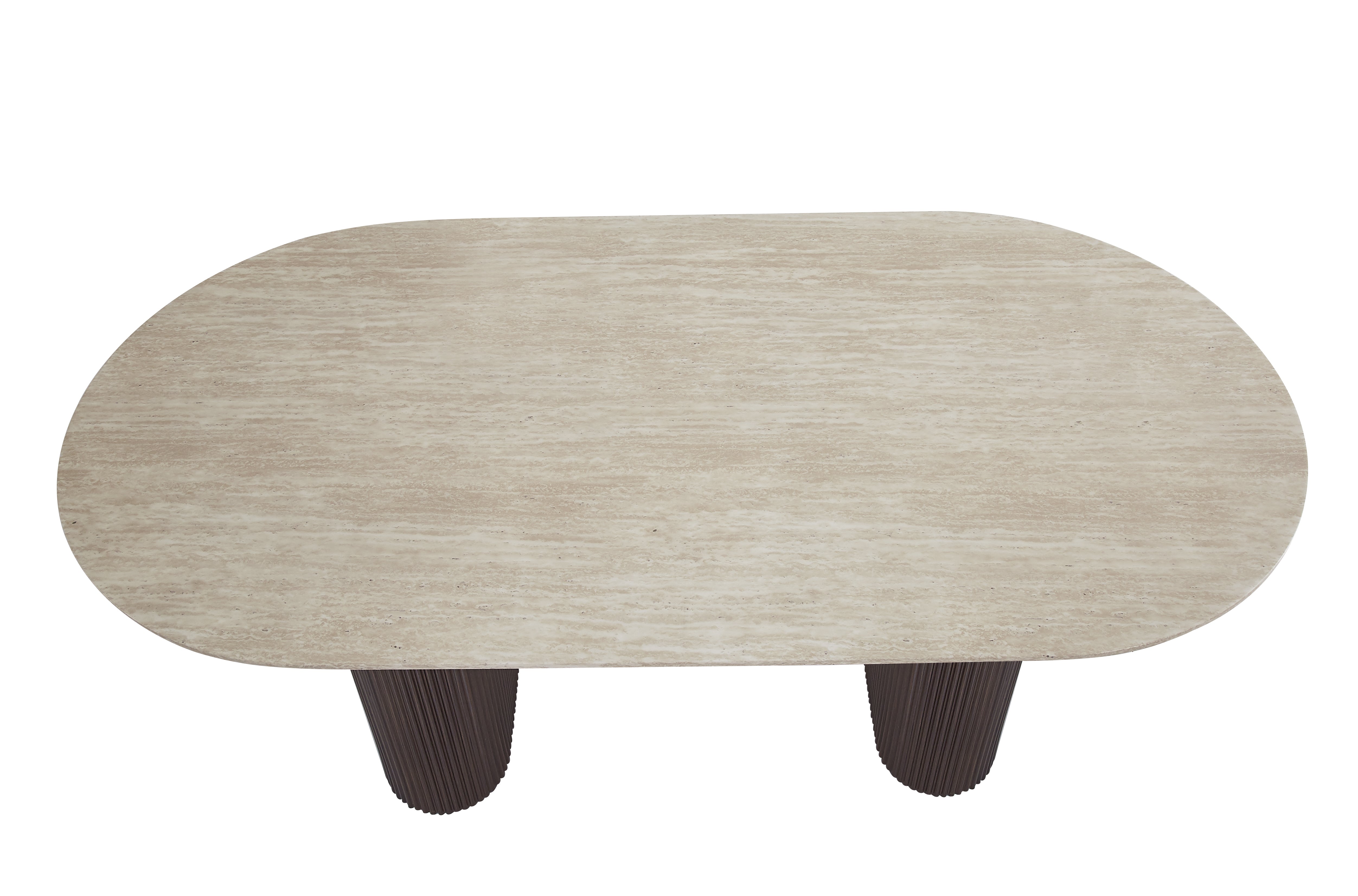 Table basse céramique travertin pieds noisette 120x60 cm
