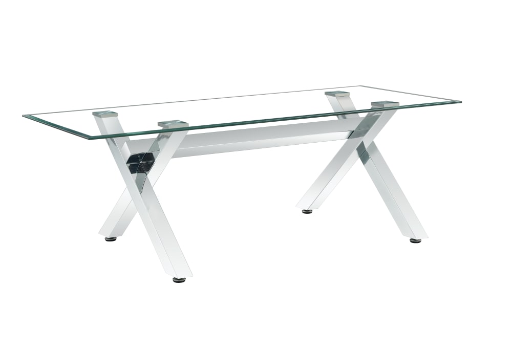 Table Basse IXE Métal Chrome Plateau Verre Trempé Transparent 120x60x45cm