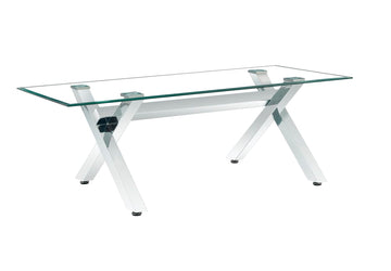 Table Basse IXE Métal Chrome Plateau Verre Trempé Transparent 120x60x45cm