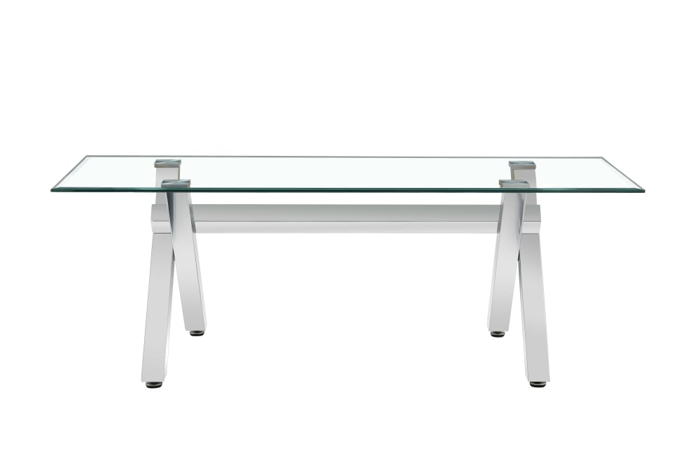 Table Basse IXE Métal Chrome Plateau Verre Trempé Transparent 120x60x45cm