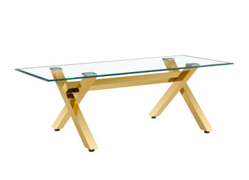 Table Basse IXE Métal Gold Plateau Verre Trempé Transparent 120x60x45cm