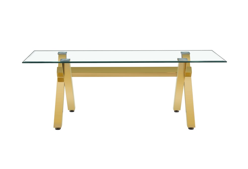 Table Basse IXE Métal Gold Plateau Verre Trempé Transparent 120x60x45cm